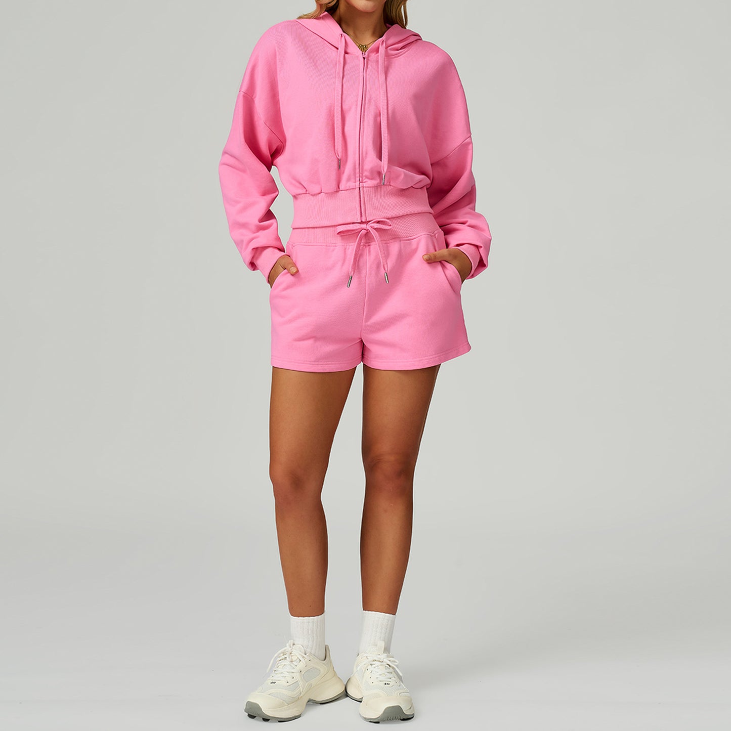 CozyFlex Cropped Hoodie & Drawstring Shorts Set