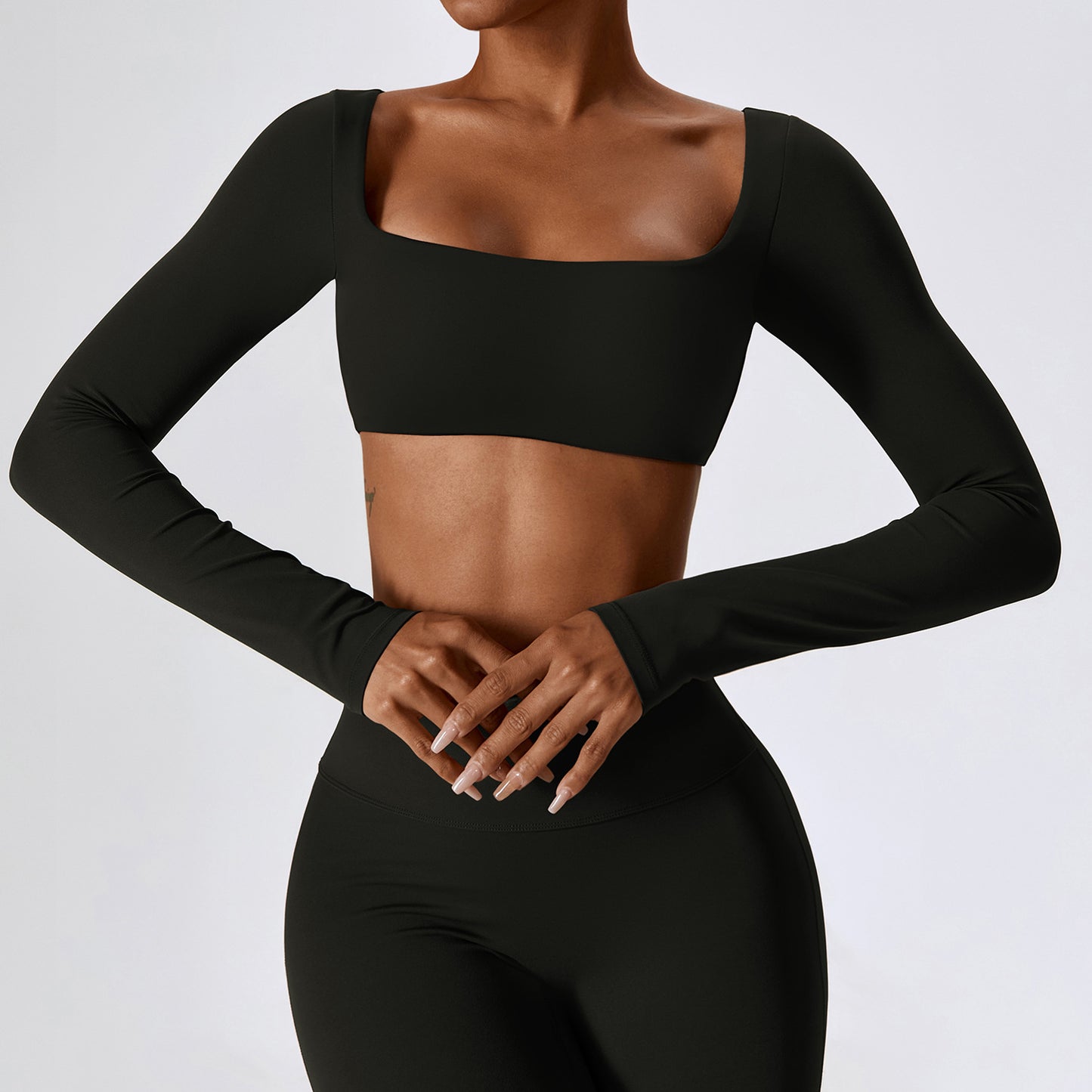 Square Neck Long Sleeve Crop Top