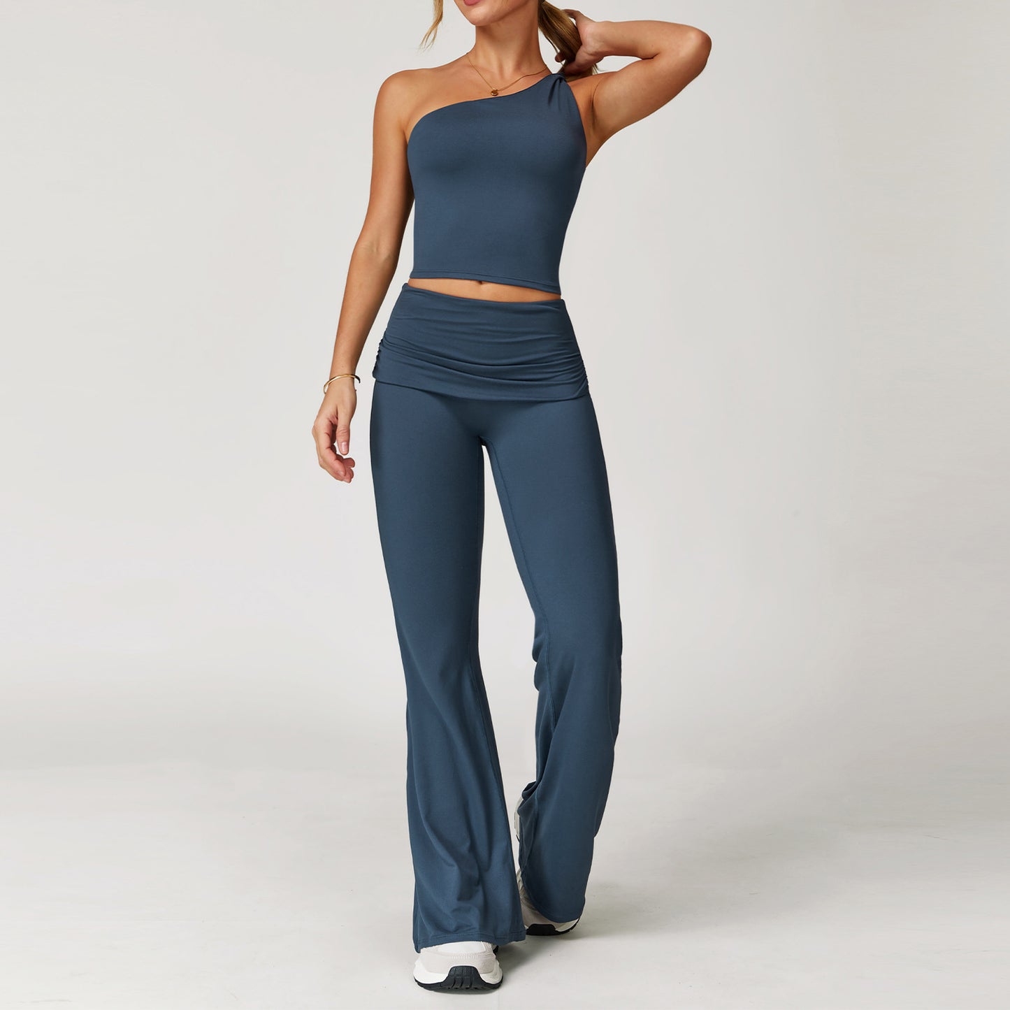 One-Shoulder Studio Crop & Flare Pants Set