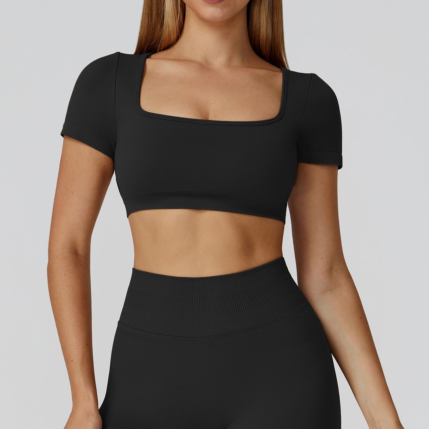 Square-Neck Short Sleeve Active Crop