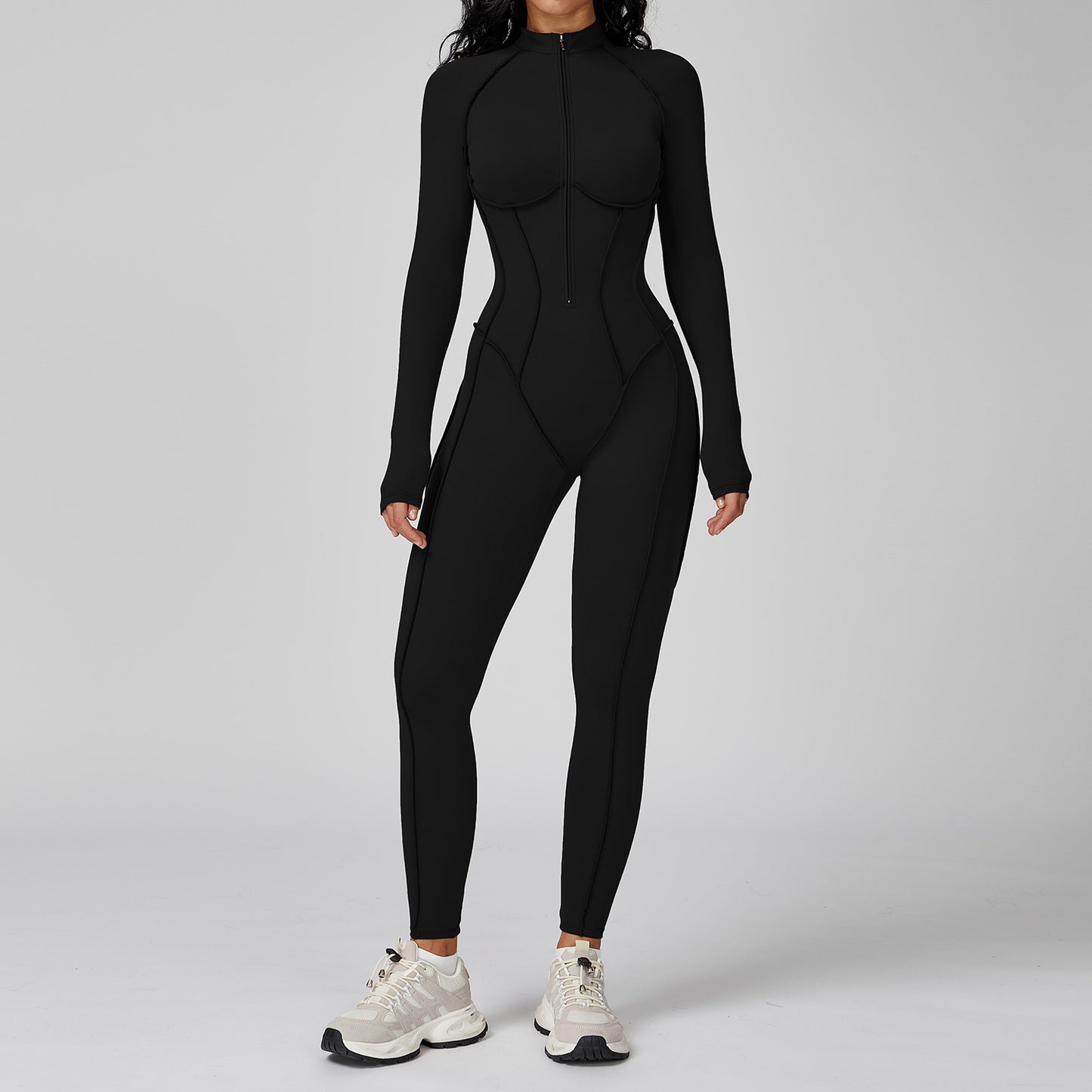 Sculpt Zip-Front Long Sleeve Workout Jumpsuit