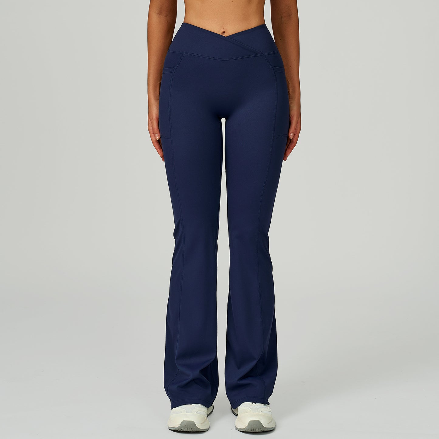 Cross-Waist Flare Pants with Pockets