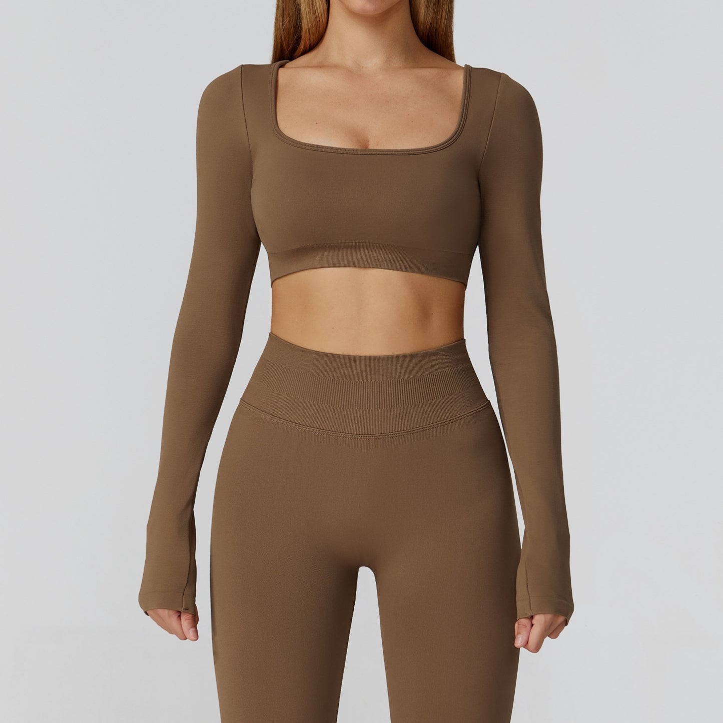 Square-Neck Long Sleeve Crop & Shorts Set