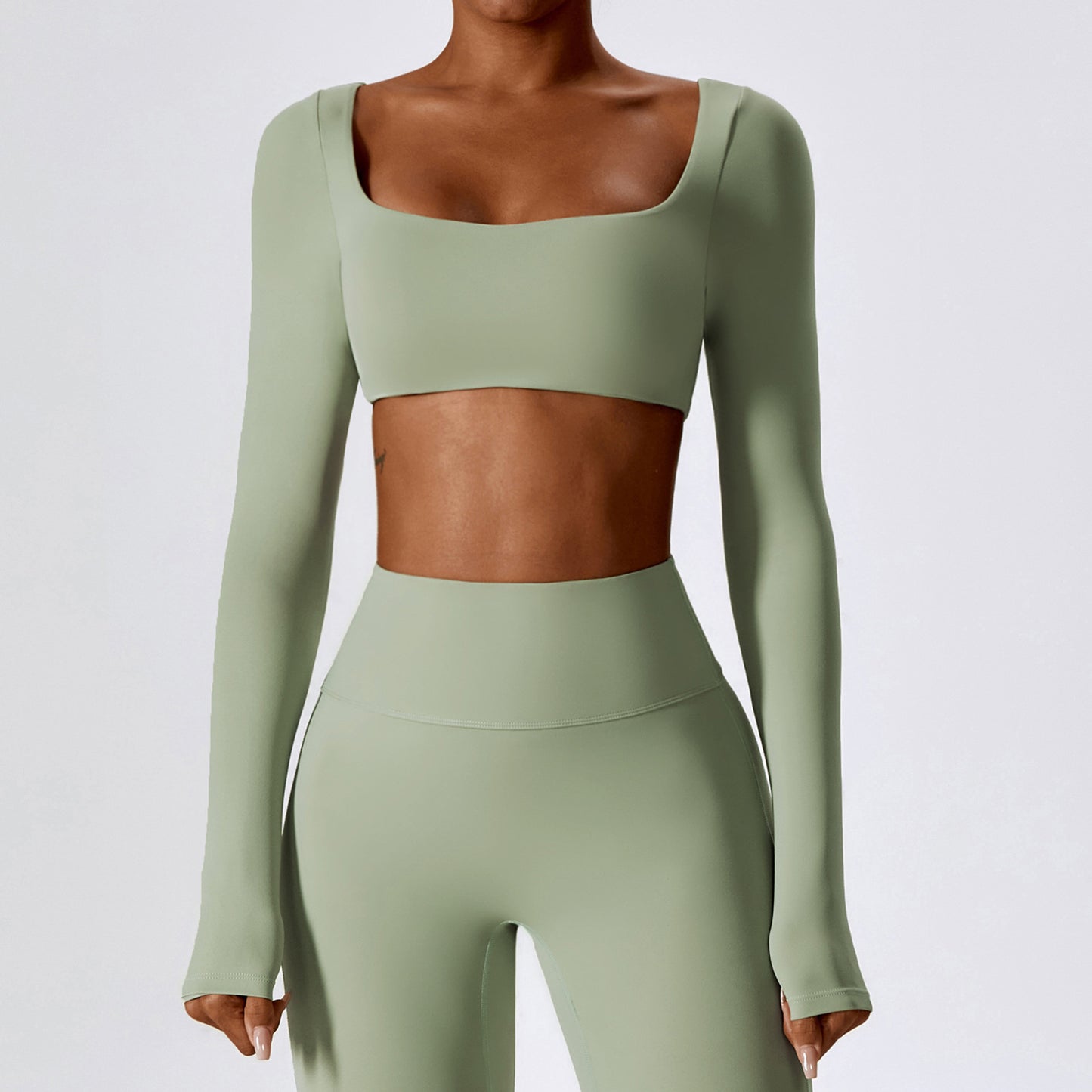 Square Neck Long Sleeve Crop Top