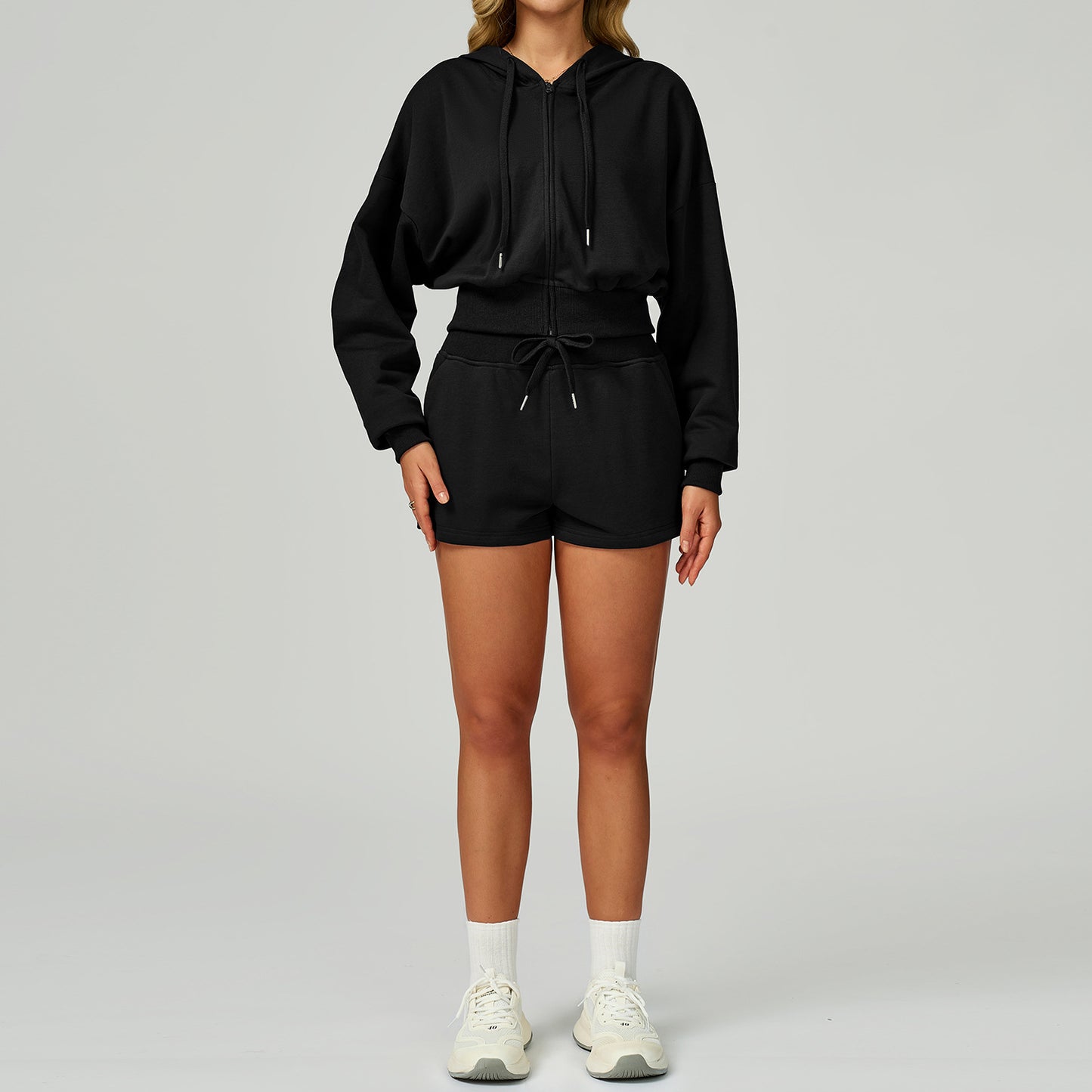 CozyFlex Cropped Hoodie & Drawstring Shorts Set