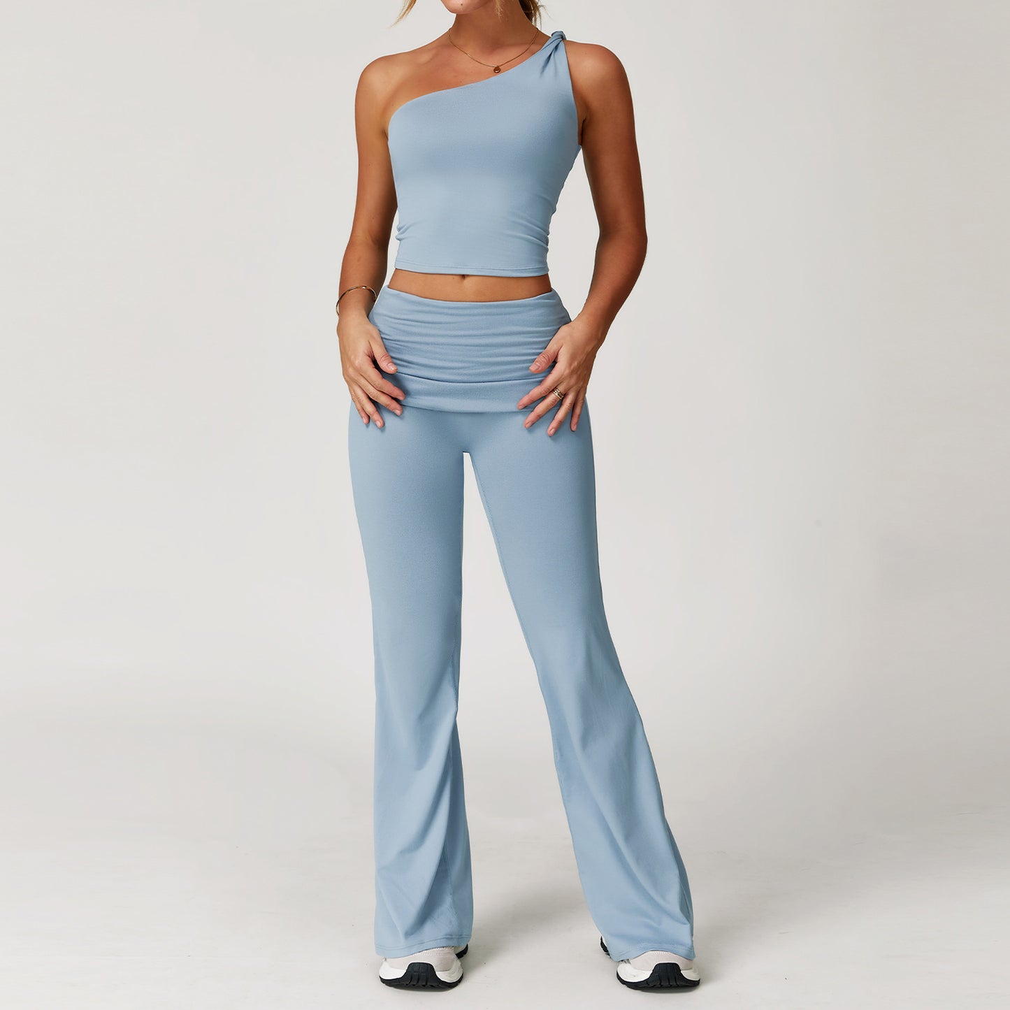 One-Shoulder Studio Crop & Flare Pants Set