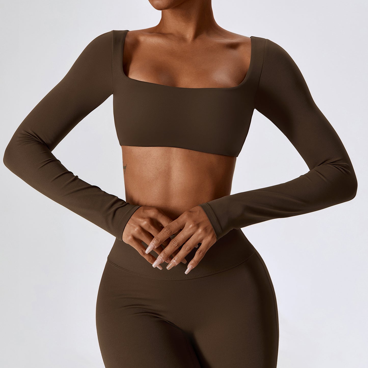 Square Neck Long Sleeve Crop Top