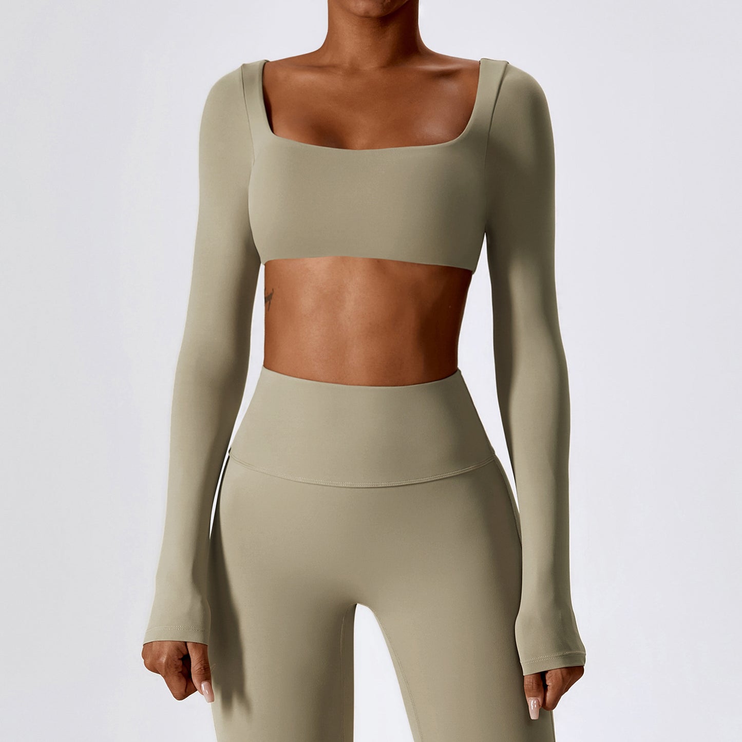 Square Neck Long Sleeve Crop Top