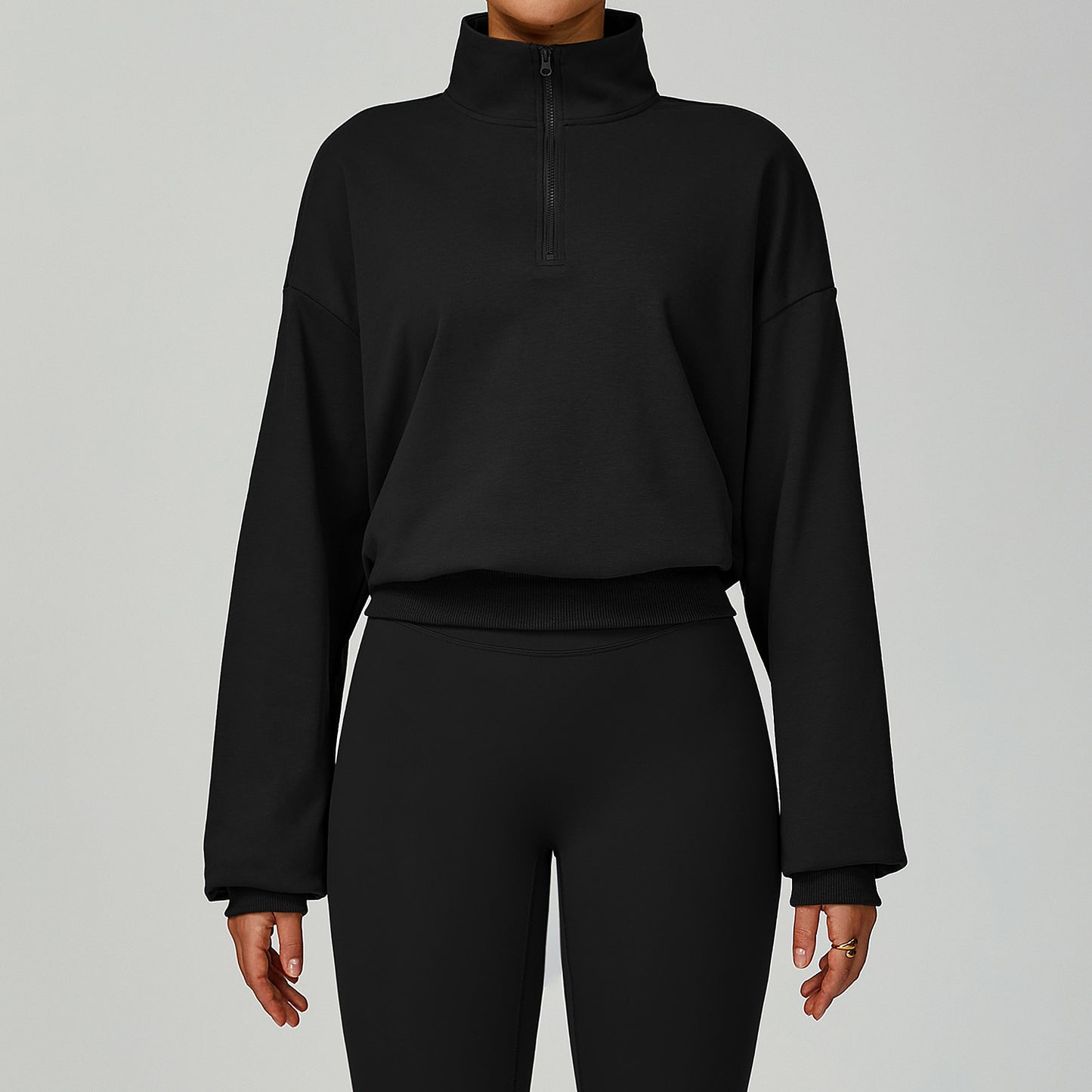 High-Neck Zip Workout Pullover