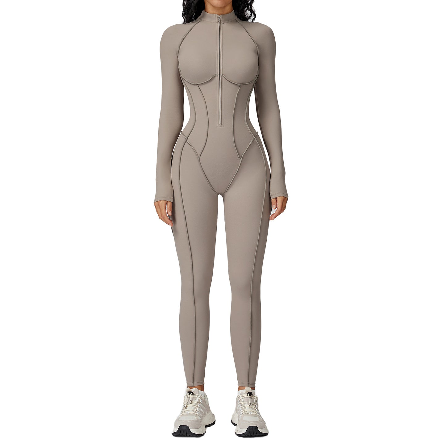Sculpt Zip-Front Long Sleeve Workout Jumpsuit