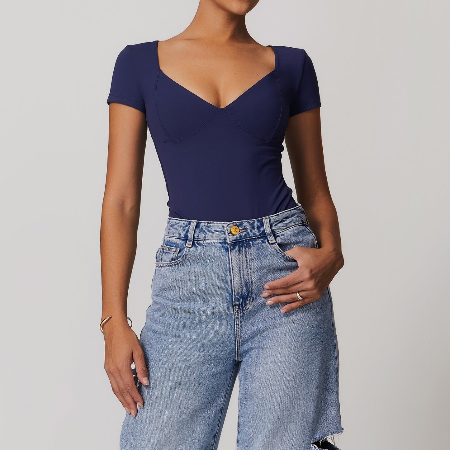 V-Neck Short Sleeve Performance Bodysuit