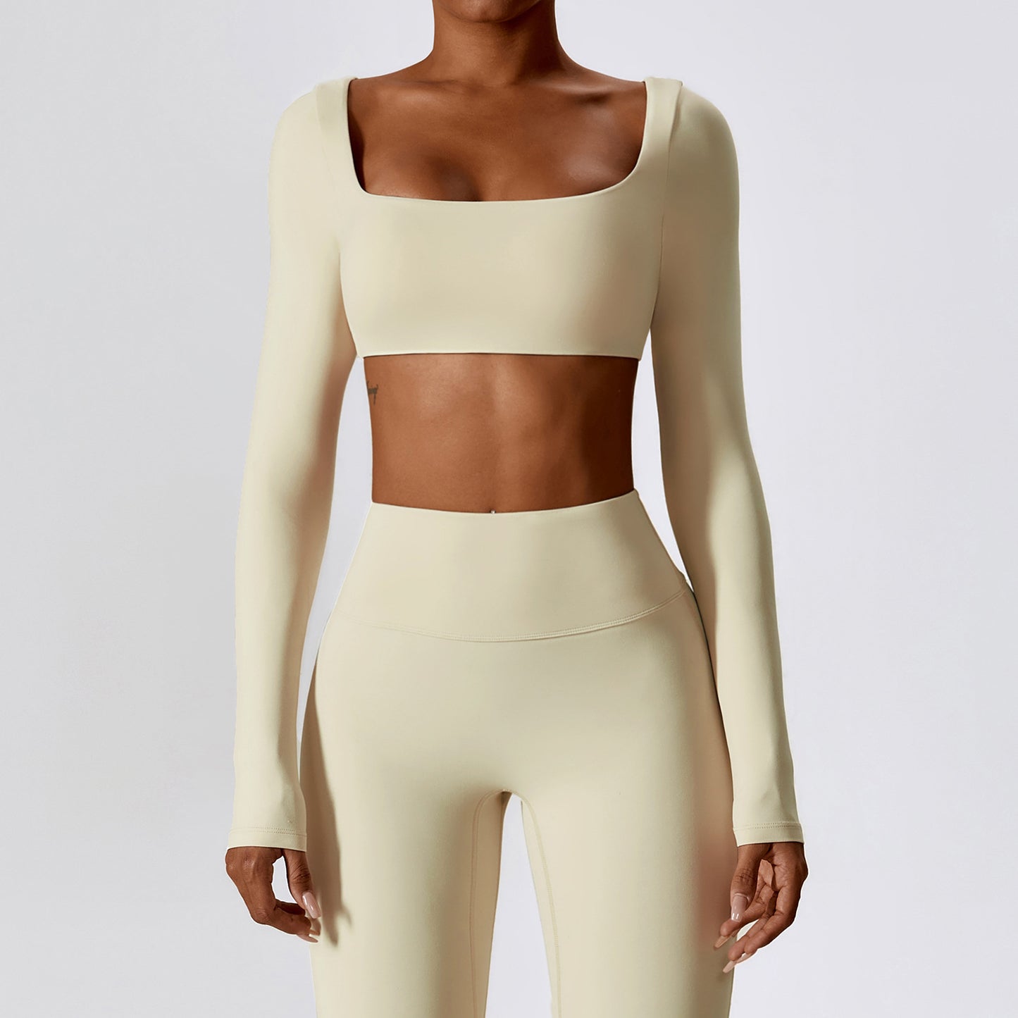 Square Neck Long Sleeve Crop Top