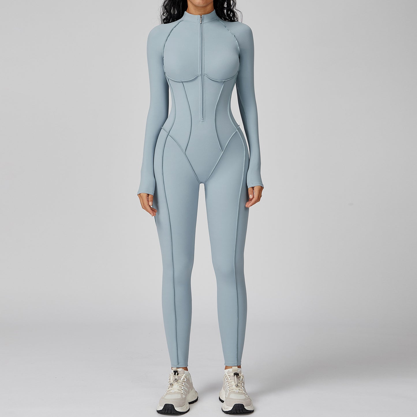 Sculpt Zip-Front Long Sleeve Workout Jumpsuit