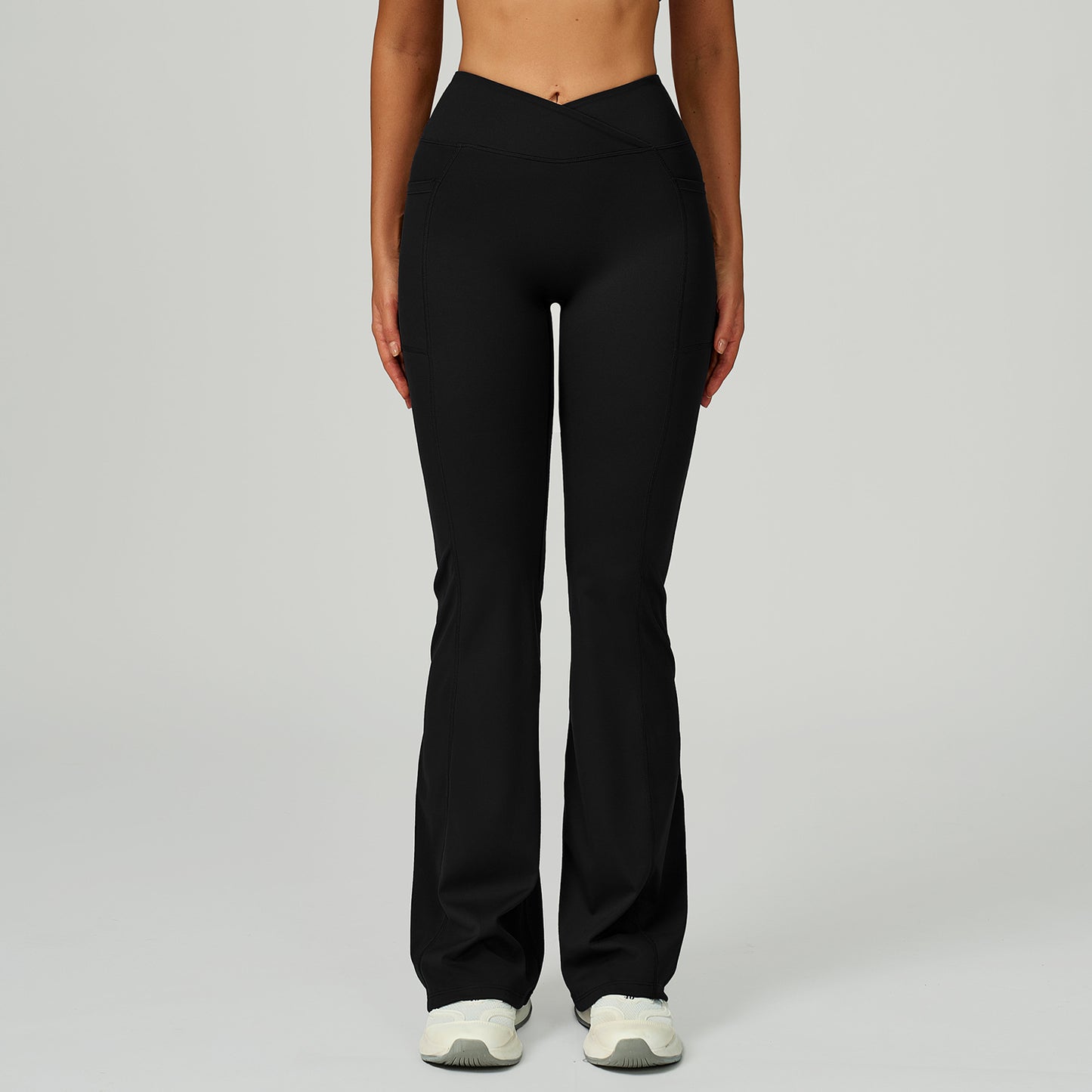 Cross-Waist Flare Pants with Pockets