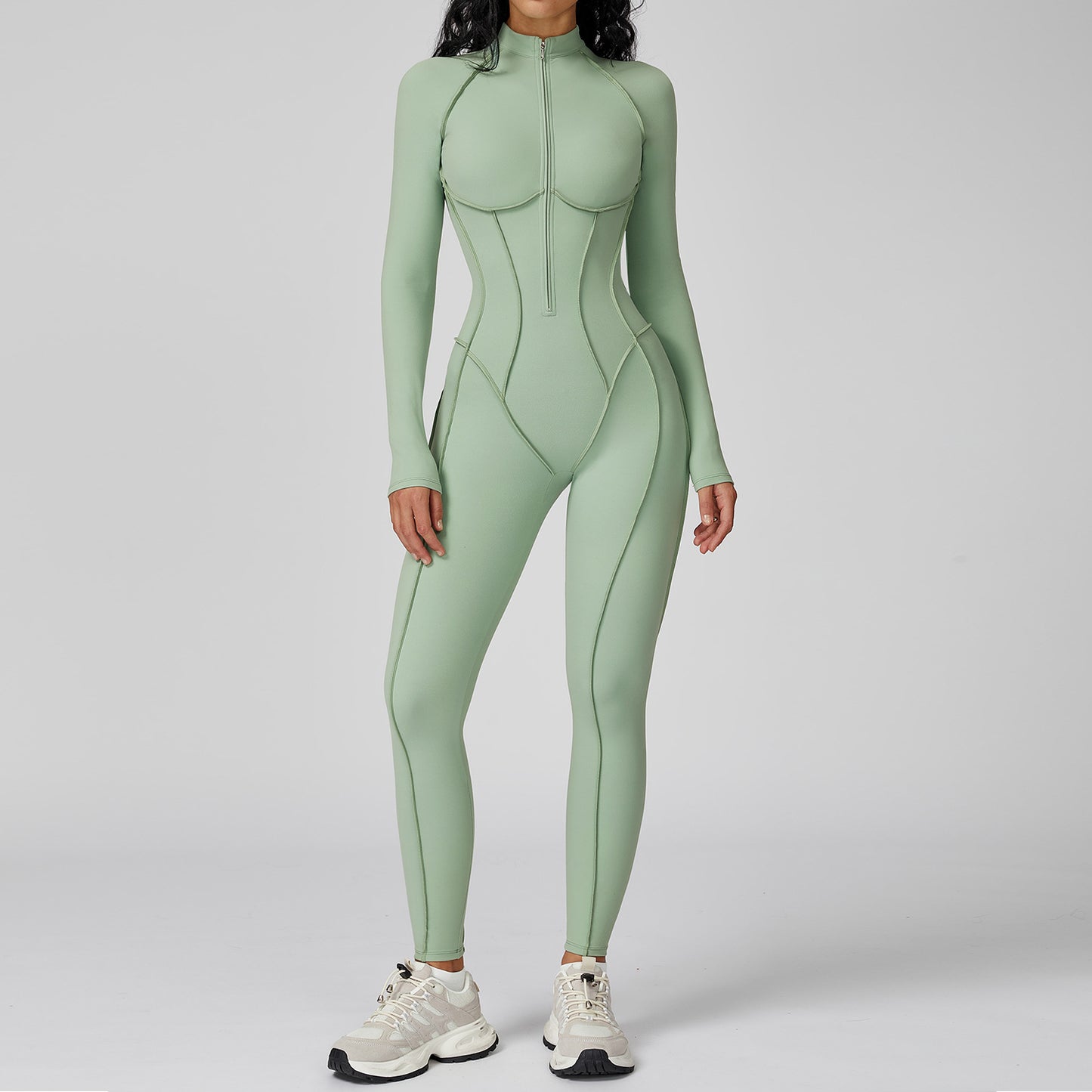 Sculpt Zip-Front Long Sleeve Workout Jumpsuit