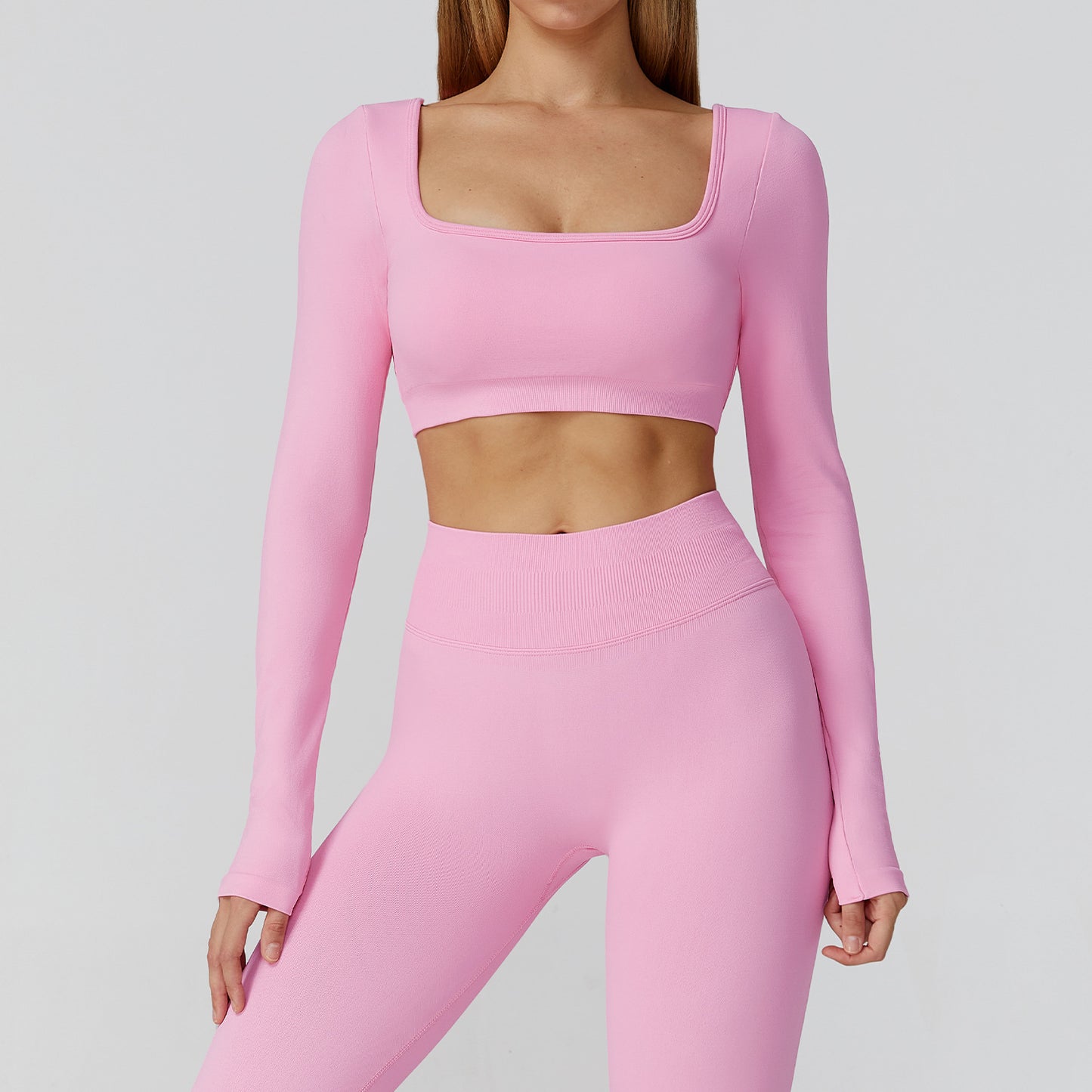 Square-Neck Long Sleeve Crop & Shorts Set