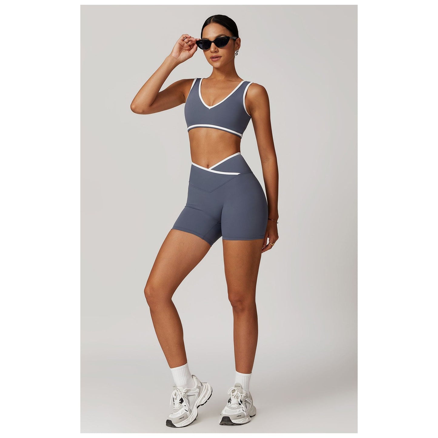 Sports Bra Top and Cross Shorts Set for Fitness and Exercise