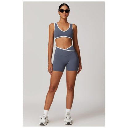 Sports Bra Top and Cross Shorts Set for Fitness and Exercise