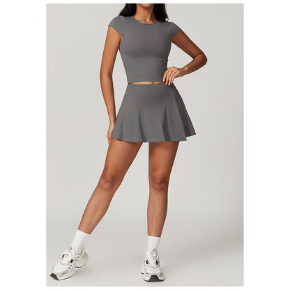 Sporty Chic Skirted Workout Set with Built-In Shorts