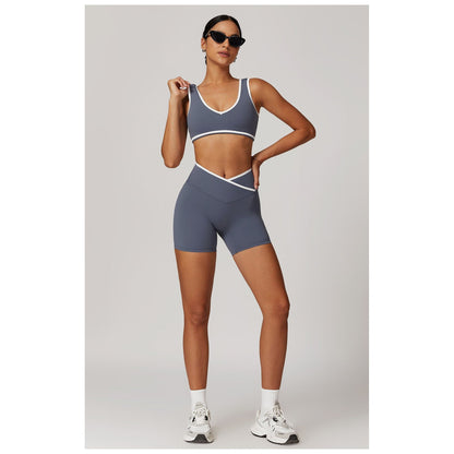 Sports Bra Top and Cross Shorts Set for Fitness and Exercise