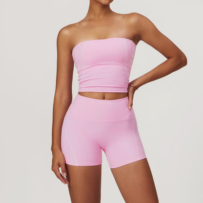 Breathable Strapless Top & Stretchy Shorts Set