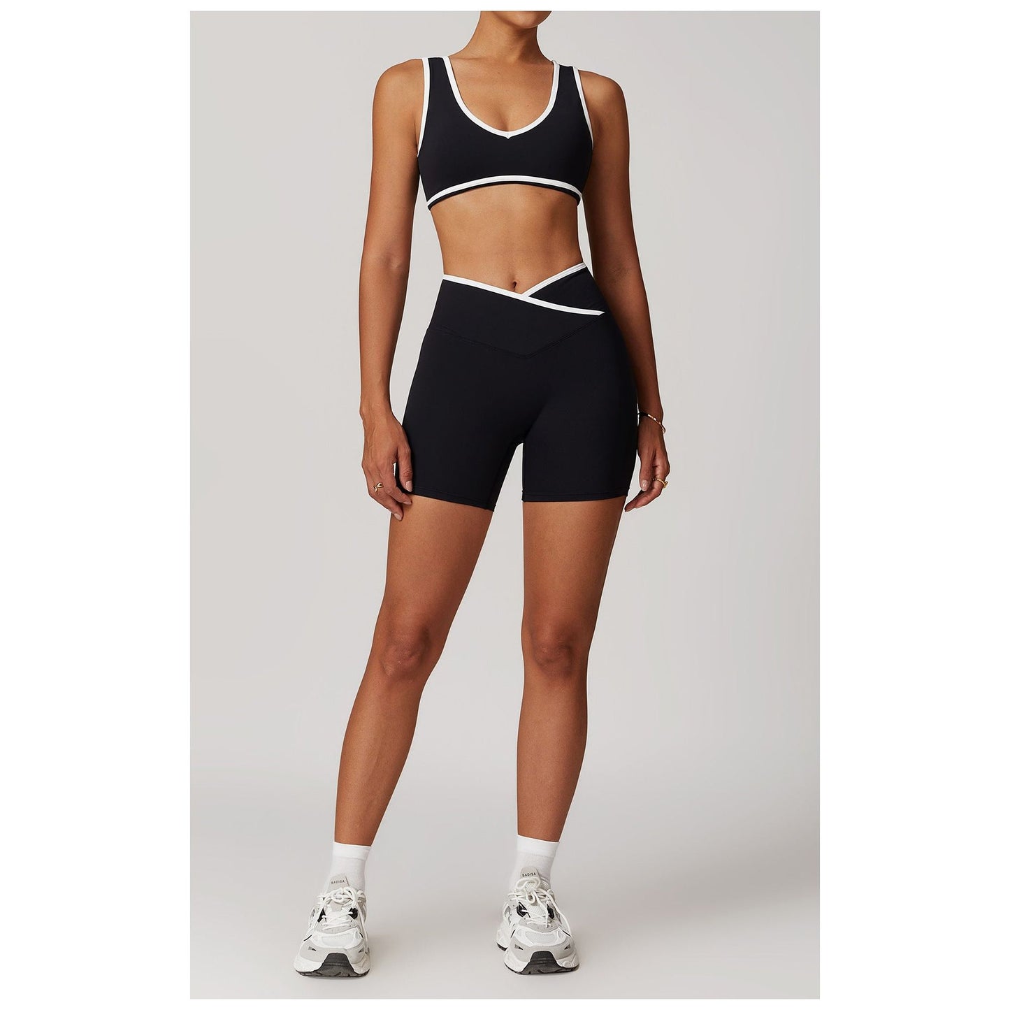 Sports Bra Top and Cross Shorts Set for Fitness and Exercise