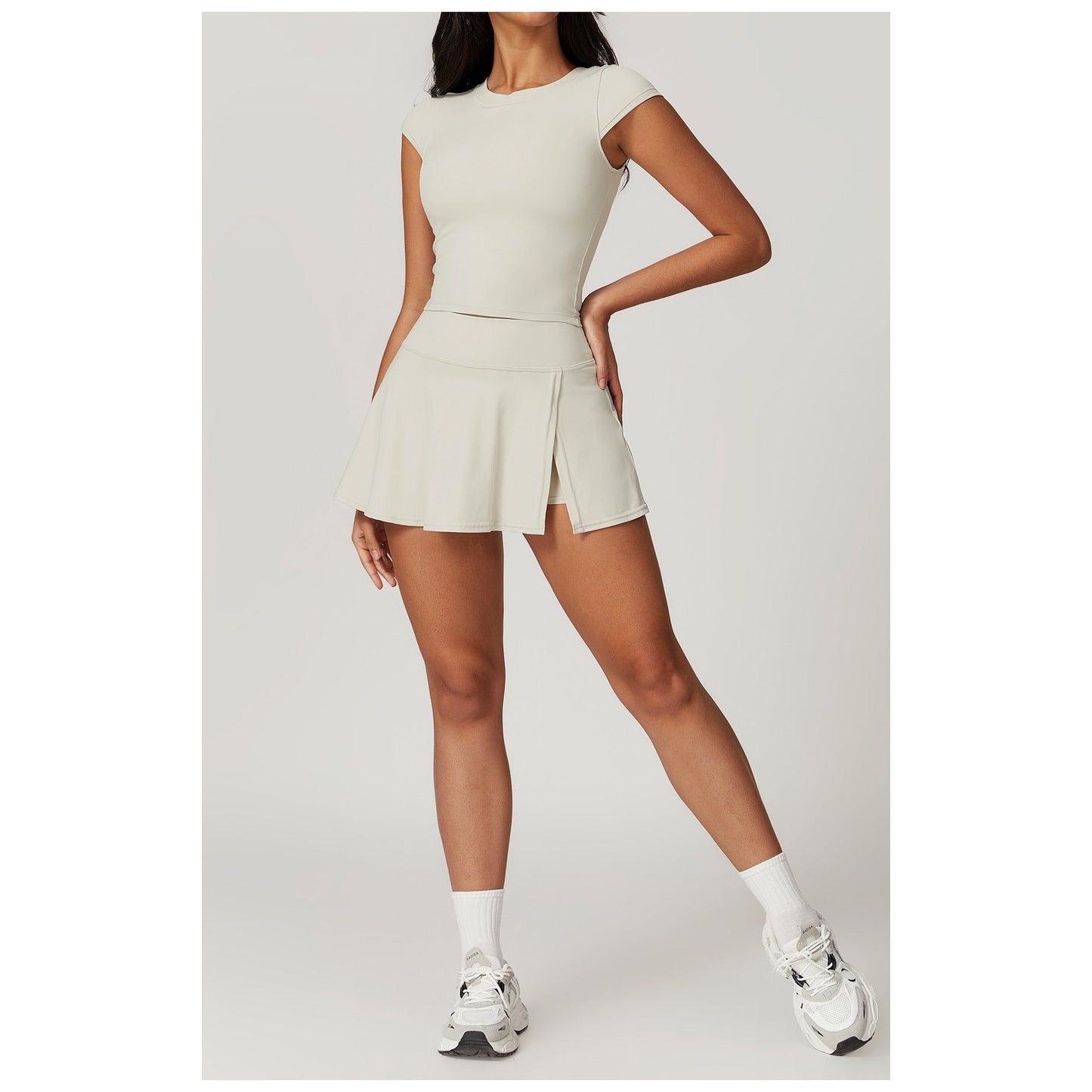 Sporty Chic Skirted Workout Set with Built-In Shorts