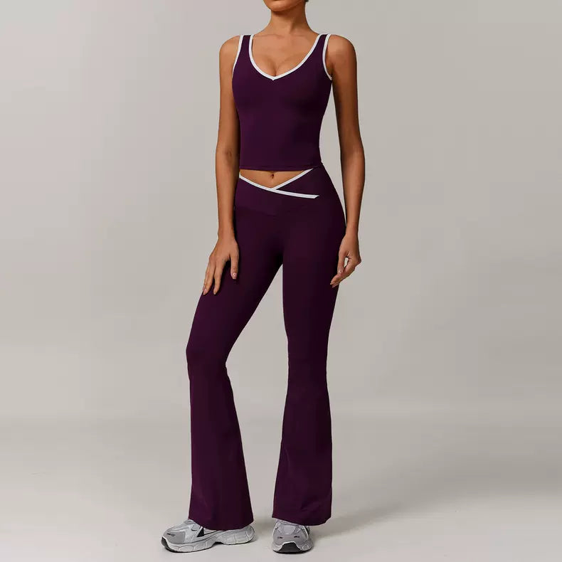 Retro Vibe Flare Workout Set with Cross Contrast Detail