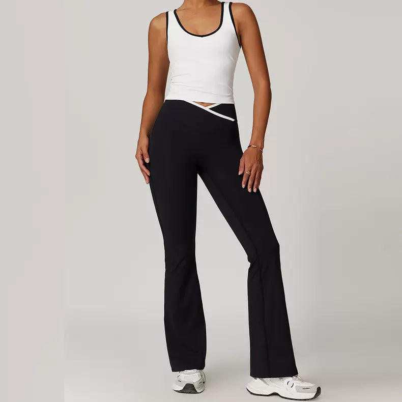 Retro Vibe Flare Workout Set with Cross Contrast Detail