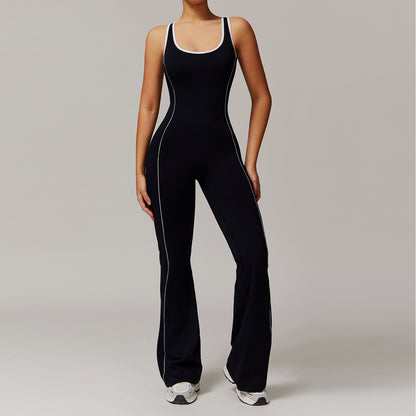 ColorBlock Open-Back Flare Jumpsuit