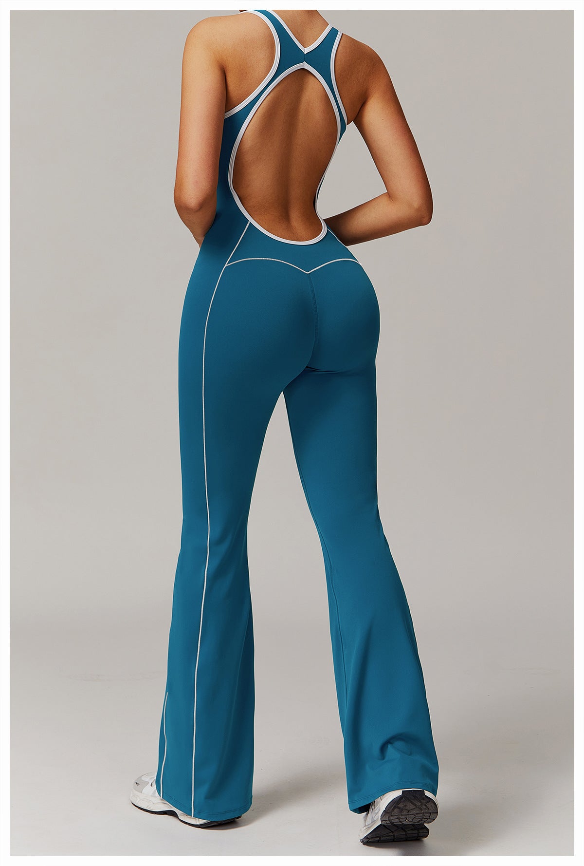 ColorBlock Open-Back Flare Jumpsuit