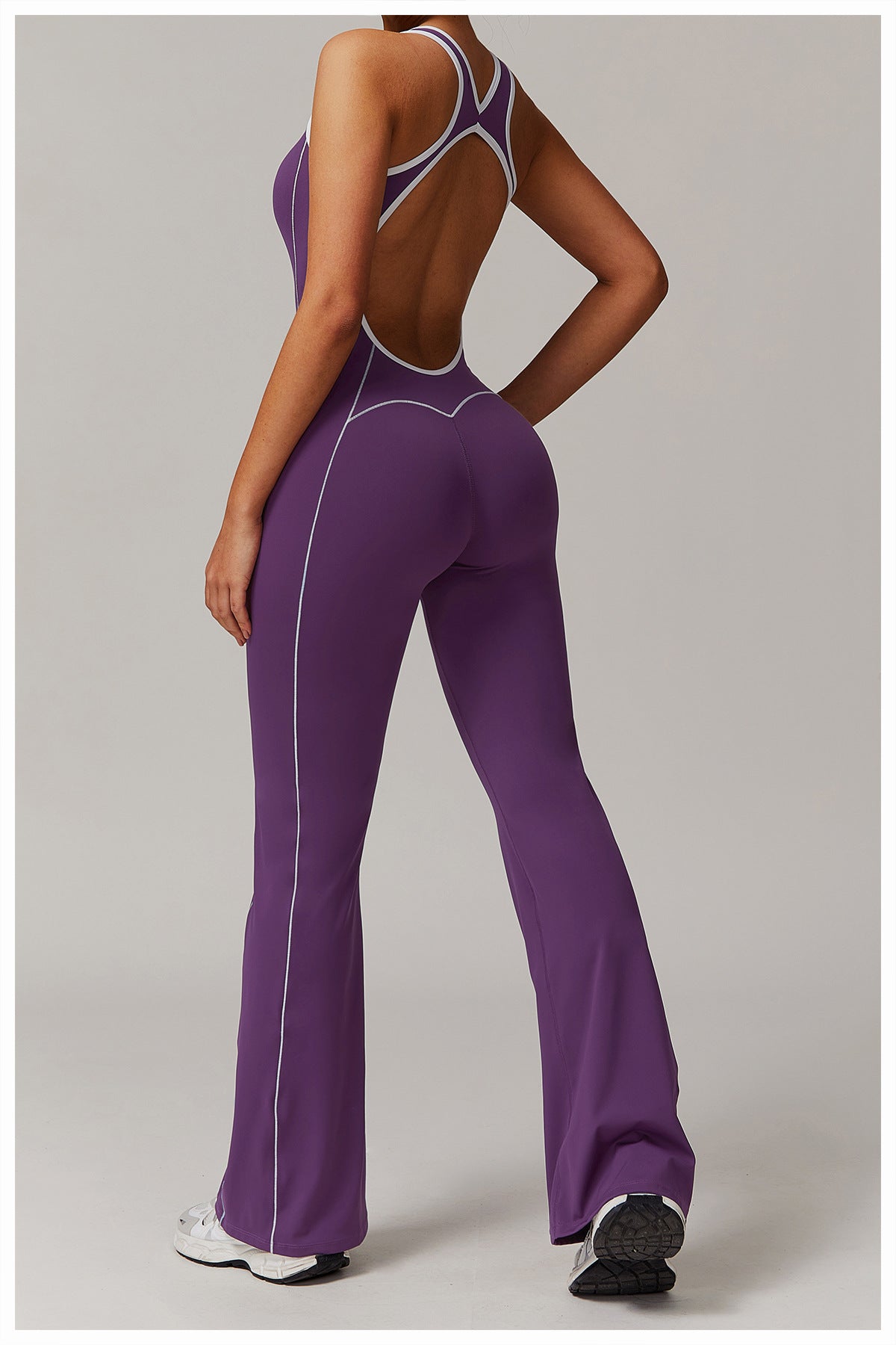 ColorBlock Open-Back Flare Jumpsuit