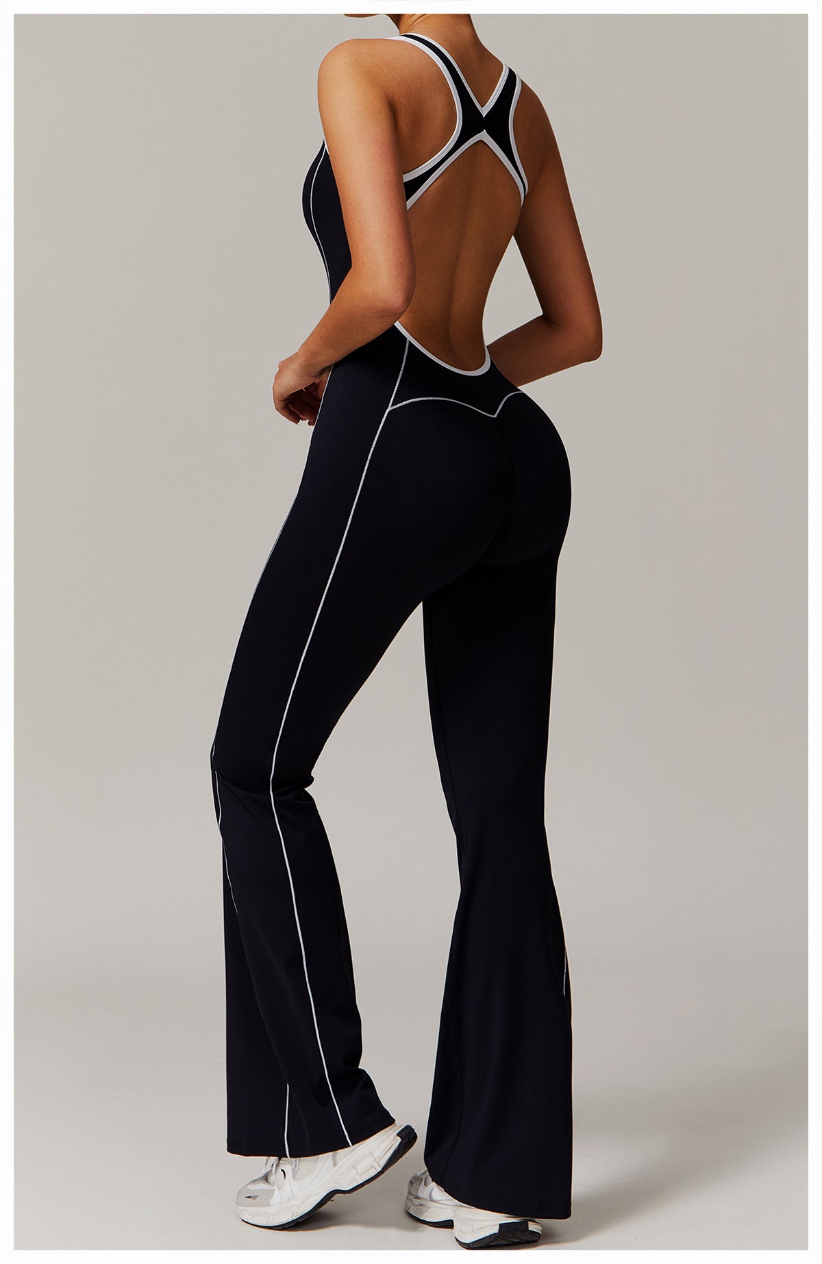 ColorBlock Open-Back Flare Jumpsuit