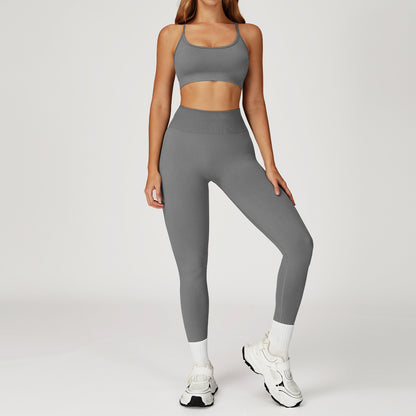 Seamless Strappy Sports Bra & High-Waist Leggings Set