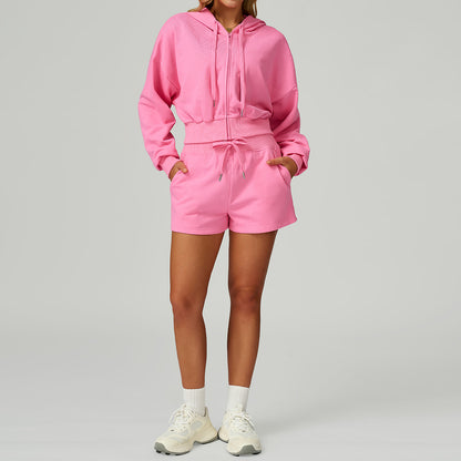 CozyFlex Cropped Hoodie & Drawstring Shorts Set