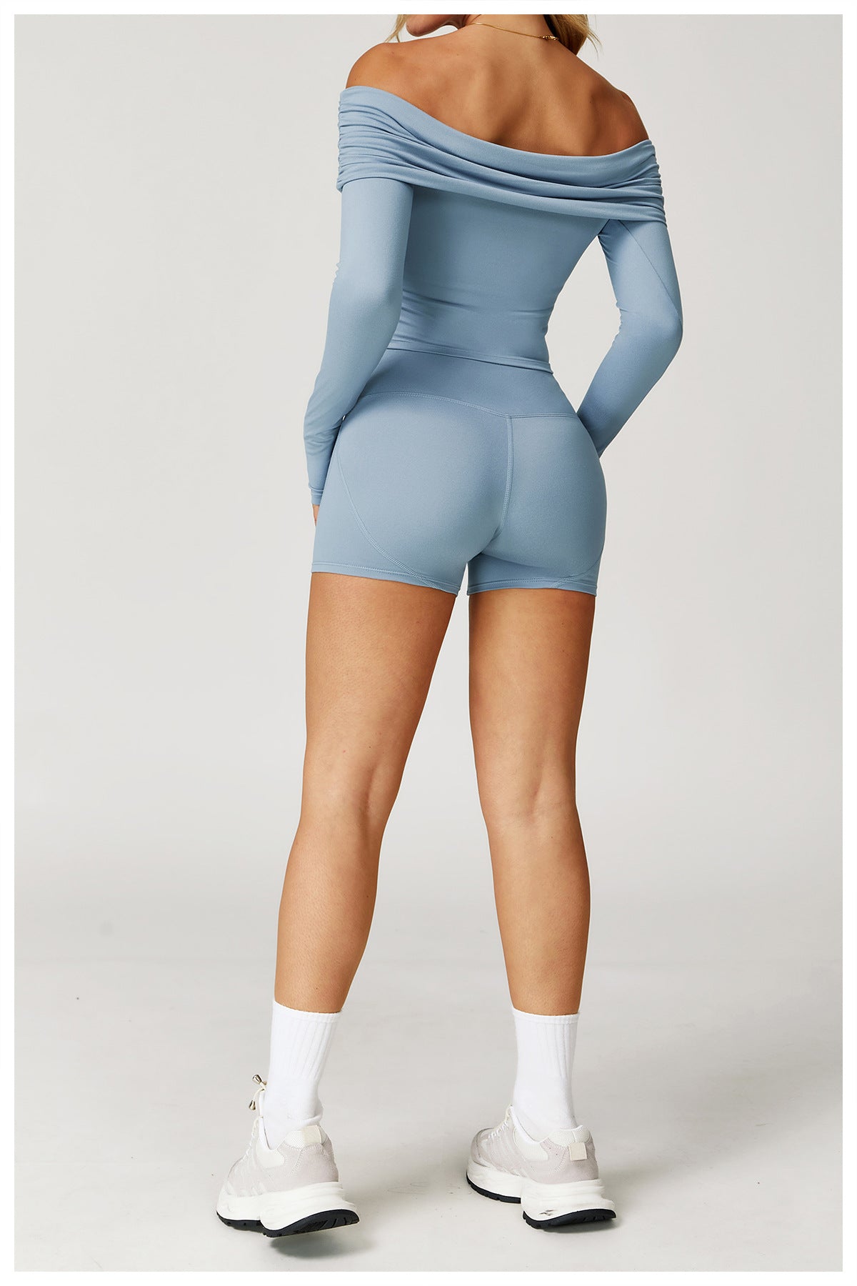 Off-Shoulder Long Sleeve Crop & Shorts Set