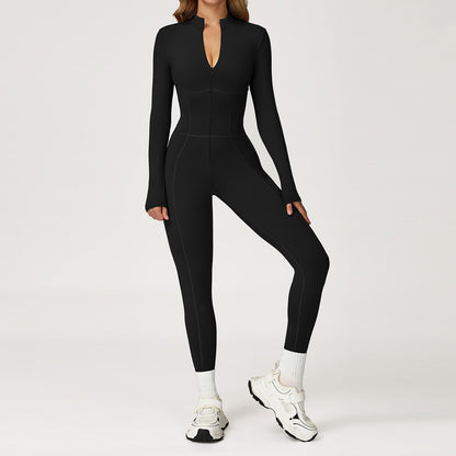 Zip Front Long Sleeve Active Jumpsuit