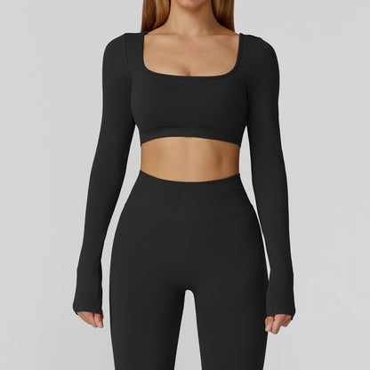 Square-Neck Long Sleeve Crop & Shorts Set
