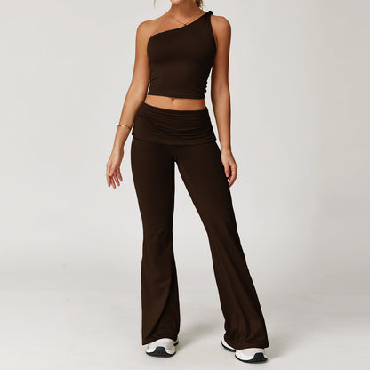 One-Shoulder Studio Crop & Flare Pants Set