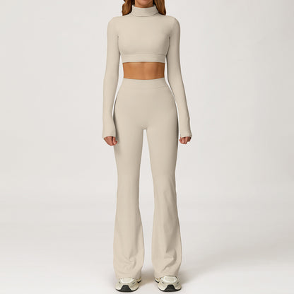 Turtleneck Long Sleeve Crop Top & Flare Leggings Set