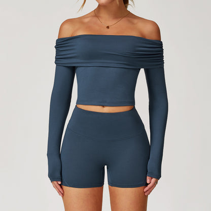 Off-Shoulder Long Sleeve Crop & Shorts Set