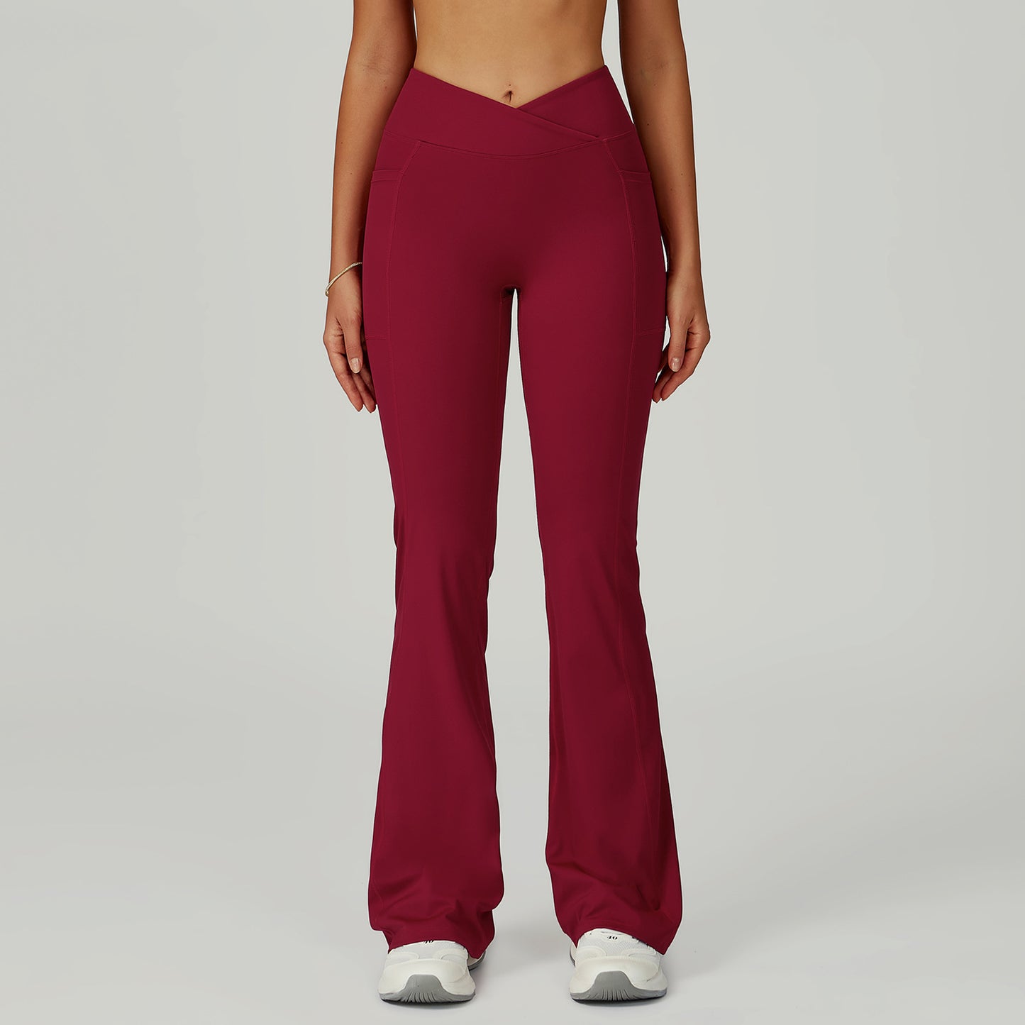 Cross-Waist Flare Pants with Pockets