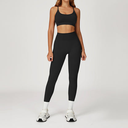 Seamless Strappy Sports Bra & High-Waist Leggings Set