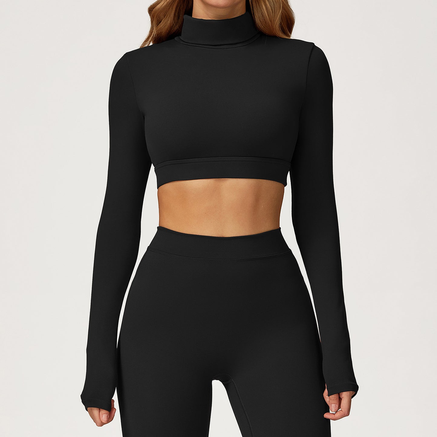 Turtleneck Long Sleeve OpeTopn-Back Crop