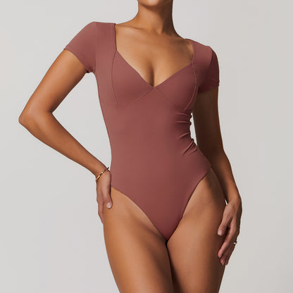 V-Neck Short Sleeve Performance Bodysuit