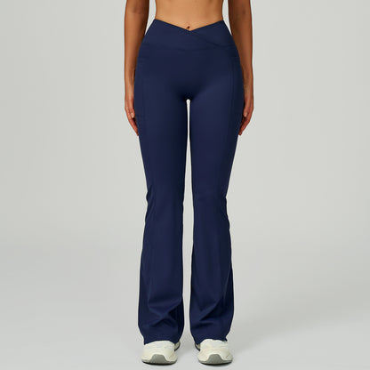 Cross-Waist Flare Pants with Pockets