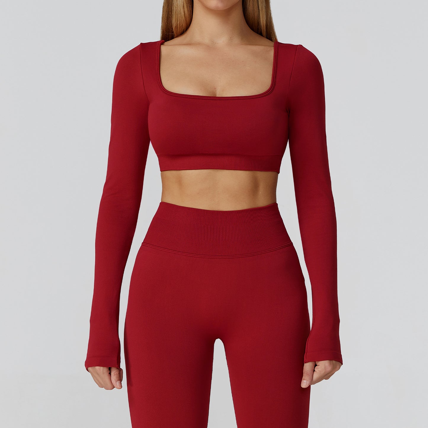 Square-Neck Long Sleeve Crop & Shorts Set