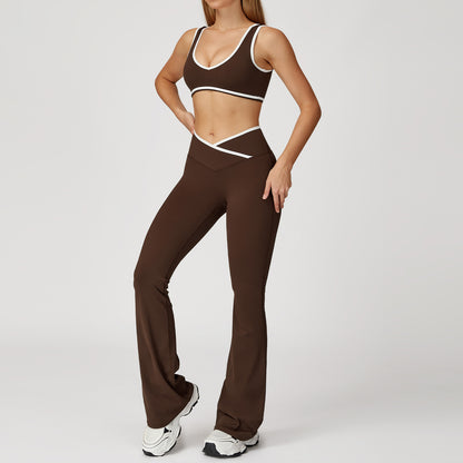 V-Neck Sports Bra & Crossover Flare Leggings Set