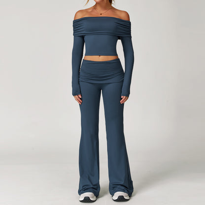 Off-Shoulder Long Sleeve Crop & Flare Pants Set