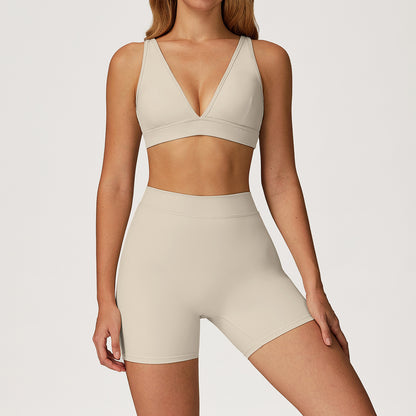 Deep V Sports Bra & High-Waist Shorts Set